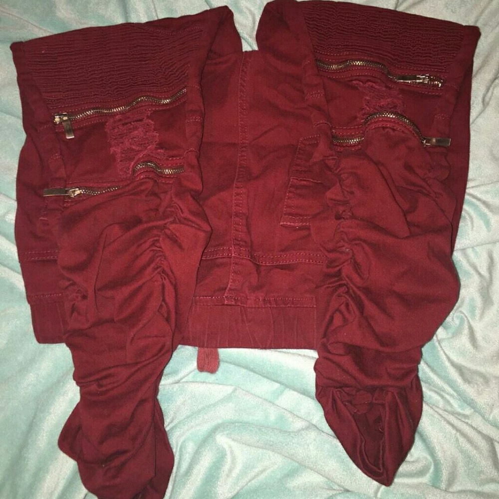 Dark red jean cargo pants